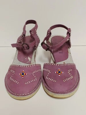 Sandálias femininas 9 West de camurça roxa artesanal mexicana salto cunha tamanho 7 - Imagem 1 de 4