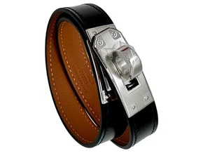 Pulsera Hermés Doble Tour Kelly Plateada Cuero Negro Unisex Acero Inoxidable... - Imagen 1 de 5