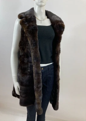 Tamanho XL - Lindo e Macio Casaco Colete Swing de Pele de Vison Marrom Escuro Ben Kahn -Novo Forro - Imagem 1 de 4