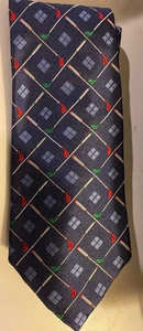 Corbata de sarga de seda vintage Polo Ralph Lauren azul marino y rojo, motivo de golf - Imagen 1 de 3