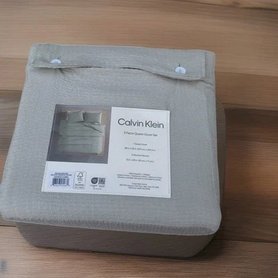 Calvin Klein Oversized Queen Duvet Cover & Shams Set Washed Texture SAGE GREEN - Image 1 of 2