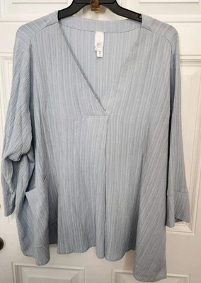 Top túnica arrugada manga 3/4 azul cuello en V MARLAWYNNE WYNNELAYERS talla 2X  Foto 1 de 4