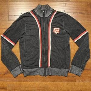 Vintage Armani Exchange Full Zip Sweater Mens M Black Acid Wash Mock Neck Retro - Picture 1 of 13