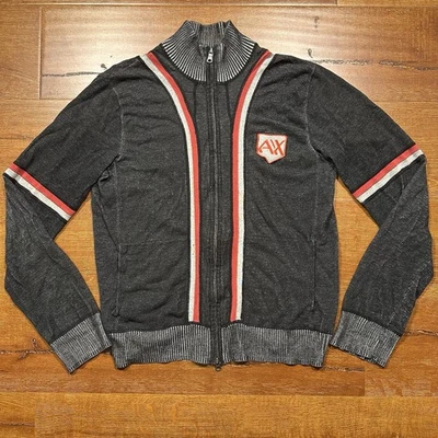 Vintage Armani Exchange Full Zip Sweater Mens M Black Acid Wash Mock Neck Retro - Image 1 of 4