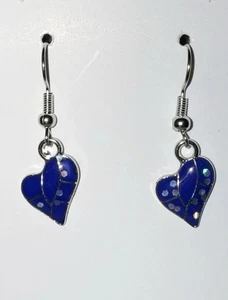 Boho Chic Fashion Hook Drop Dangle Earrings Blue Heart Silver Tone - Picture 1 of 2