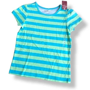 Arizona Jean Co Girls Tee Shirt Top TShirt T Size 6 Fresh Aqua Stripe Blue Mint - Picture 1 of 5