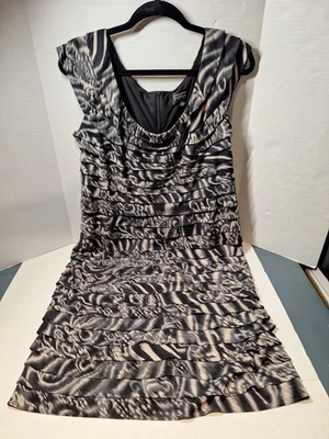 ADRIANNA PAPELL Dress Women Size 14 B&W Mini Abstract Pleated Ruffled Layer - Image 1 of 4