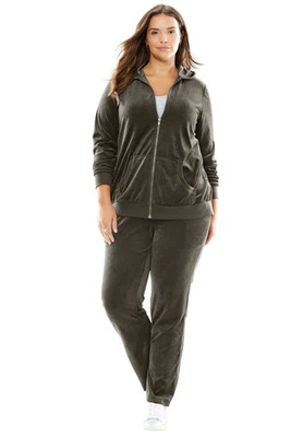 Conjunto de sudadera con capucha de terciopelo Woman Within talla grande pequeña de 2 piezas Foto 1 de 4