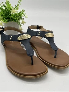 MICHAEL Michael Kors Womens MK Plate Navy Blue Thong Sandals 6M - Picture 1 of 8