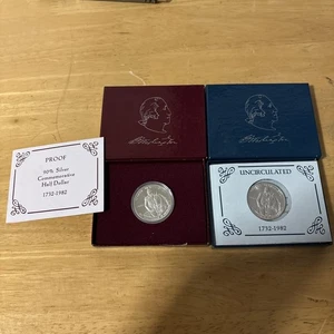 1982 George Washington Proof and Uncirculated Commemorative Silver Half Dollar - - Picture 1 of 7