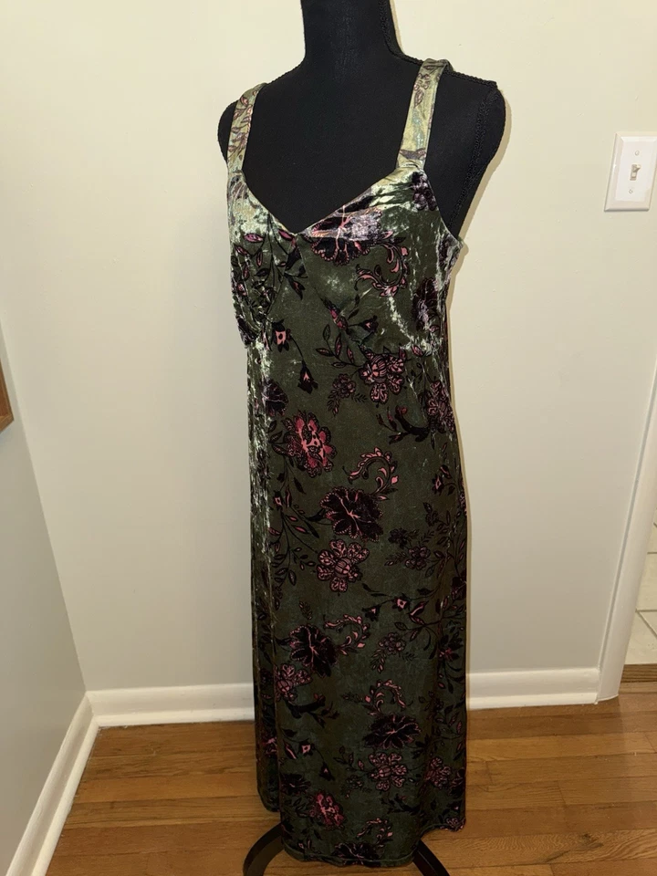 Vestido midi Jessica Simpson para mujer L verde terciopelo caprichoso hada babydoll Foto 1 de 4