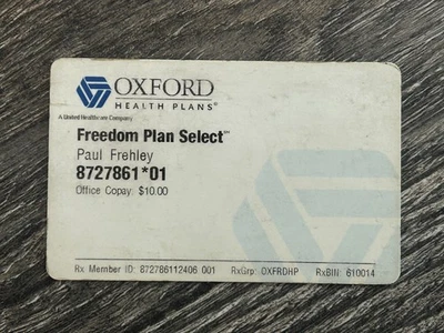 Kiss Card ACE FREHLEY Health Insurance Card Expired Vintage Kiss Memorabilia - Image 1 of 2