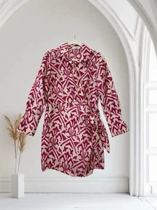 Mango Women’s Satin Wrap Dress Size 6 Pink Printed Fall Holiday Party Chic - Picture 1 of 24