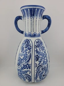 Oriental Blue & White Ceramic/Porcelain Floral Vase Vintage Home Decor 10”x3” - Picture 1 of 7