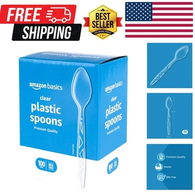 Cucharas desechables de plástico transparente, calidad, 100 unidades, paquete grande Foto 1 de 4