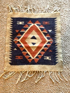 Small Vintage Wool Kilm Rug Mat Crafts Tribal Folk Art Fringe1 7X16" - Picture 1 of 4