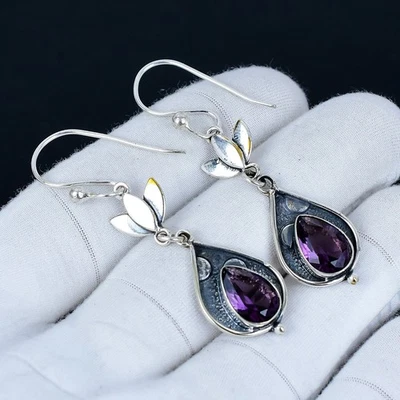 Ametista Gemma Orecchini 925 Argento Sterling Gioielli Per Anniversario Regali - Immagine 1 di 4