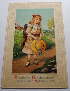 antigua postal tarjeta de felicitación para el primer curso escolar, alrededor de 1900 - Imagen 1 de 2
