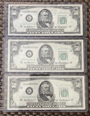 Six 1950 $50 uncirculated in consecutive order - Image 1 of 4