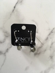 BNWT SENCE Copenhagen K167 Silver & Black Agate Green Glass Hook Earrings - Picture 1 of 2