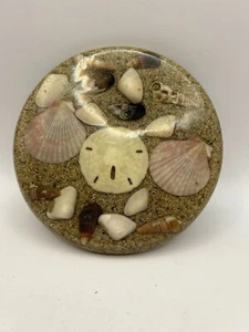 Vintage Plexiglas Acryl Untersetzer Kochplatte Sand Dollar und Muscheln 7" Untersetzer - Bild 1 von 17