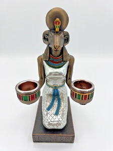 Top Collection Egyptian Candle Holder Egyptian Ram God Kneeling Cold Cast Bronze - Picture 1 of 11