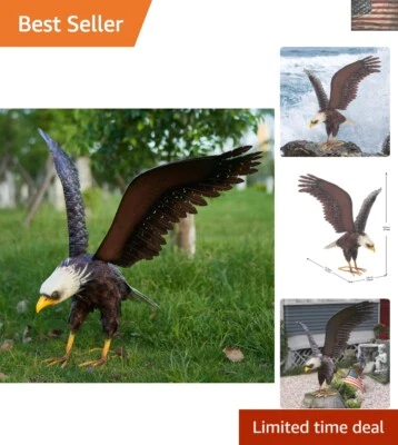 Majestuosa estatua de águila calva marrón - arte de escultura de jardín al aire libre hecha a mano Foto 1 de 4