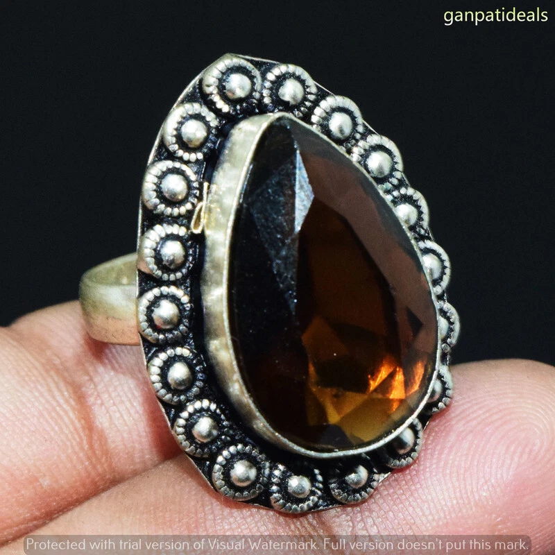 Anillo étnico hecho a mano con piedras preciosas de vidrio naranja talla EE. UU. - 8,25 GR-30629 Foto 1 de 1