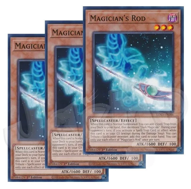 Yugioh - Magician's Rod x 3 - 1st Edition NM - Plus Free Holographic Card - Image 1 of 1