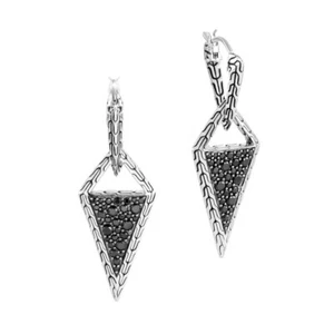 JOHN HARDY Tiga Transformable Drop Earrings in Sterling Silver Black Sapphire - Picture 1 of 8