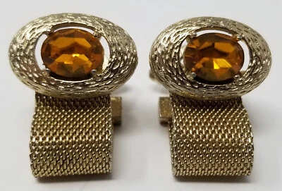 Gemelos Dante Vintage Ámbar Marrón Piedra Facetada Envoltura Alrededor Malla Tono Dorado MCM Foto 1 de 4