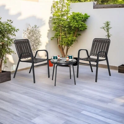 Juego de comedor 3 piezas - apilable, 1 mesa y 2 sillas, marco de acero negro, hierro forjado Foto 1 de 4