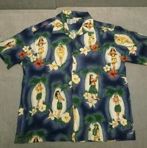 Camisa De Colección De Dedos En La Nariz Hawaiana Hula Niñas Estampado Hecha en EE. UU. Hombres Talla L - Imagen 1 de 10