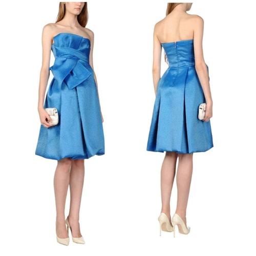 Abito Dsquared2 in raso con spalle scoperte schiena aperta taglia 8 blu