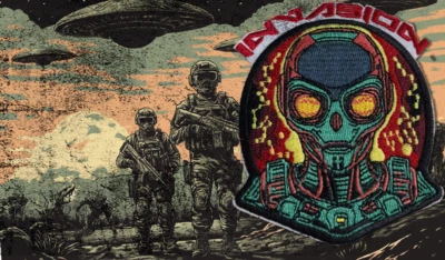 Alien Invasion Patch  Applique Outer Space Badge Creature Sci-Fi Planet - Image 1 of 2