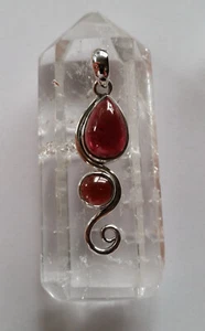467 Garnet Solid 925 Sterling Silver High Quality Twin Gemstone Spiral Pendant - Picture 1 of 4