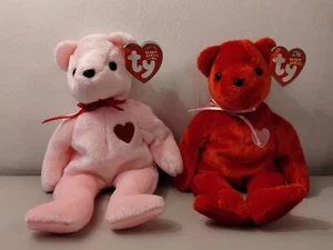PairTy Beanie Romance Love Valentine Heart Smooch Kiss Bears TAGS - Picture 1 of 3