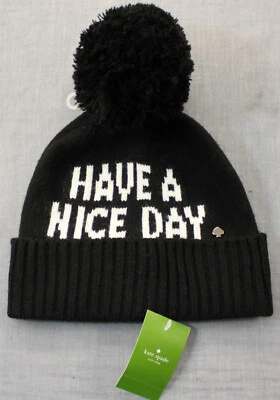 Kate Spade New York Women "Have a Nice Day" Black Tassel Beanie Hat NWT 1 Sz $58 - Image 1 of 3