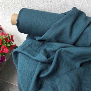 Denim Blue Linen Fabric by the Yard – Premium Quality for Sewing & Upholstery - Picture 1 of 3