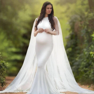 Pregnant Women's Long Dress Maternity Sleeveless Cape Gown Skirt For Photo Shoot - Image 1 of 4