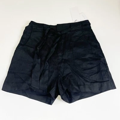 Equipment Mujer Pantalones Cortos de Lino Mujer Talla 2 Negro Cintura Corbata Nuevo con Etiquetas NUEVO Foto 1 de 4