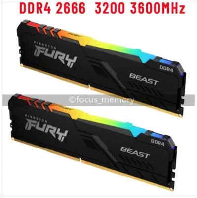 Kingston Fury Beast RGB 8 GB/16 GB 2666 3200 3600 MHZ DDR4 Speicher für Desktop - Bild 1 von 4