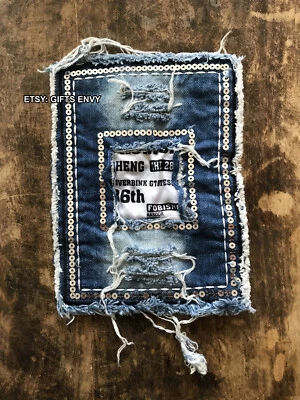 6X8 Sew On Clothing Decorative DIY Repair Denim Patches Applique - WORDS - Image 1 of 4