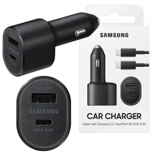 Samsung SUPER SCHNELLES DUAL AUTO LADEGERÄT 45 W + 15 W DUALE ANSCHLÜSSE USB-C USB-A EP-L5300XBE - Bild 1 von 9