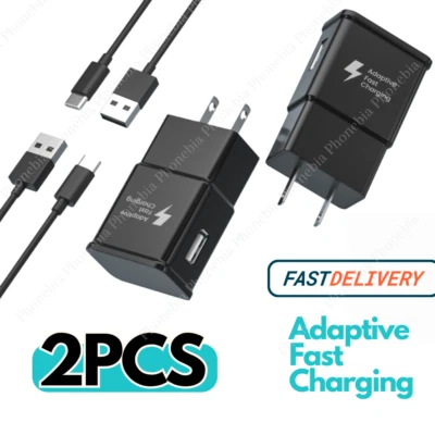 2X Cargador Rápido Adaptable Cable USB C Teléfono Android Cargador de Pared Enchufe Para Samsung Foto 1 de 4