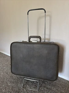 Vintage 60er Jahre Skyway Koffer mit Rollen braun Leder Wagen Gepäck 21x15x6 - Bild 1 von 14