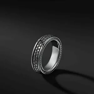 2Ct Round Black Diamond Men's Full Eternity Anniversary Ring 14K White Gold Over - Picture 1 of 6