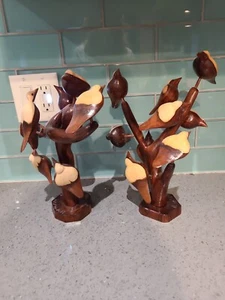 2 Vtg Folk Art Hand Carved Bird Tree Primitive Multiple Birds  - Picture 1 of 15