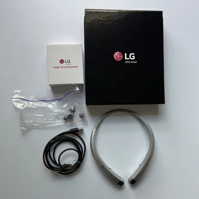 LG Tone INFINIM HBS-910 Headphones Headset Bluetooth Wireless Silver TESTED - Image 1 of 4