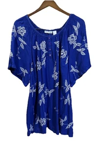 Catherines Gauzy Cotton Tunic Women's Size 2X Blue Embroidered Flowy Boho - Picture 1 of 10
